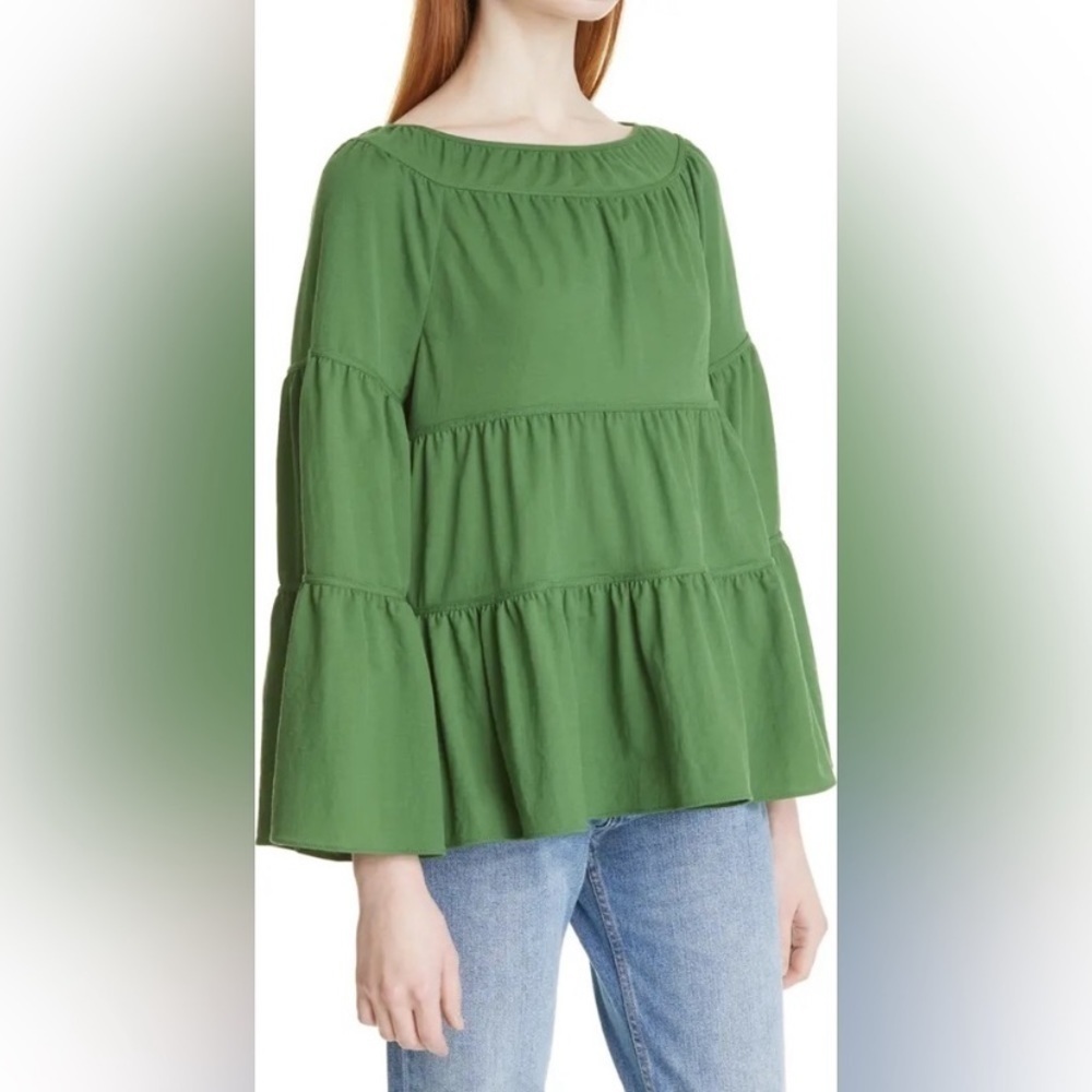 REBECCA Taylor Womens Green Tiered Pique Top Size XS - Picture 2 of 7